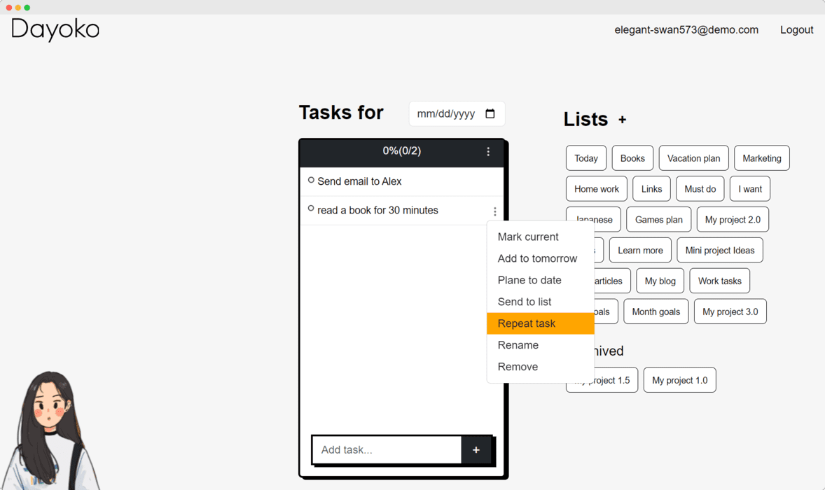 rich functionality for working with daily checklist